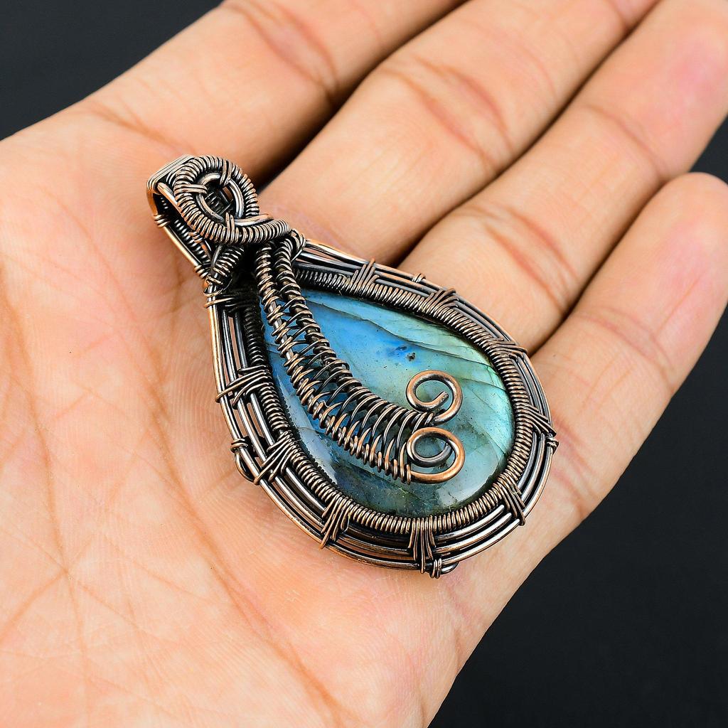 Ювелирные изделия из лабрадорита на День Благодарения, подвеска ручной работы из чистой медной проволоки