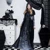 Halloween Costume Suit Witch Queen Dress Shawl Set Scary Death God Women Outfit Skull Printed Dark Style Dress for Halloween Party Stage Show