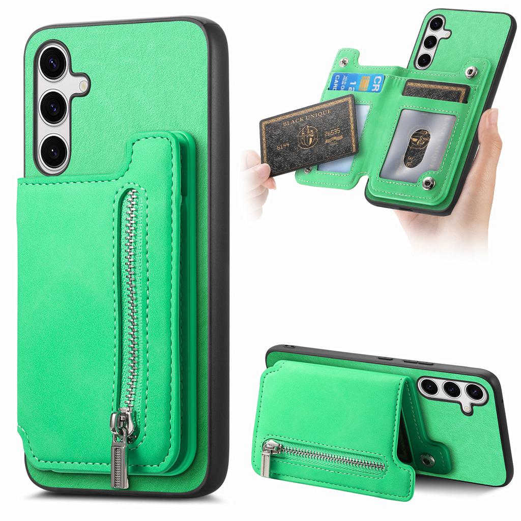 For Samsung Galaxy S25+ Case Magnetic Detachable Zipper Card Holder Leather Phone Back Cover