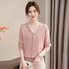 New Style Spring and Autumn Thin Sweater Base Shirt Top Middle-aged Mother Wear Spring Fake Two-piece Knitted Long-sleeved Shirt