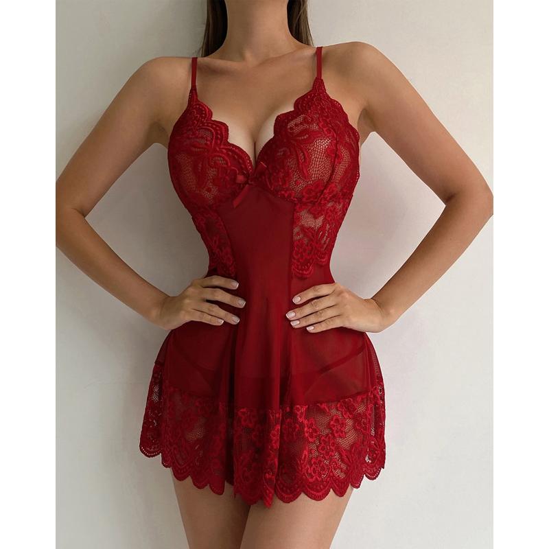 Кружевное перспективное платье на подтяжках большого размера Four Seasons Ladies Temptation Пижама Ночная рубашка