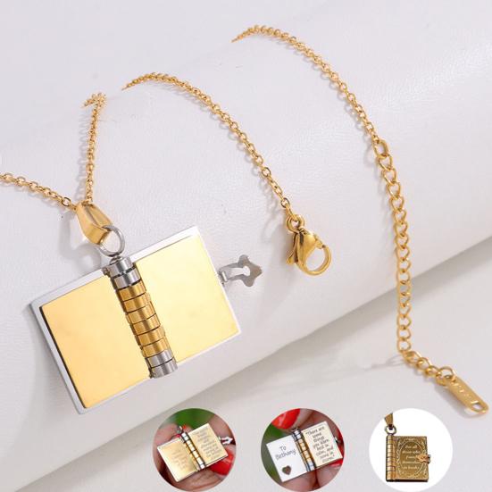 Ожерелье-книга из титановой стали, открывающееся, мини-подвеска-книга, ожерелье с подвеской в виде книги любви, ювелирный подарок для нее