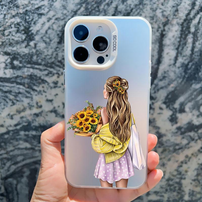 Young Girl Pattern Phone Case for iPhone 13 Mini 14 15 16 Plus Pro Max 11 12 Pro Max Shockproof Matte Laser Fashion Back Covers