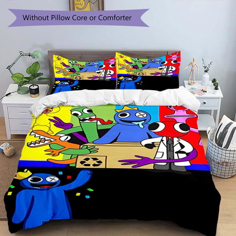 3pcs Duvet Cover Set (1*Duvet Cover + 2*Pillowcase, Without Core), Game Rainbow Friends Print Bedding Set, Bedroom Decor, All‑Season, Birthday Gift