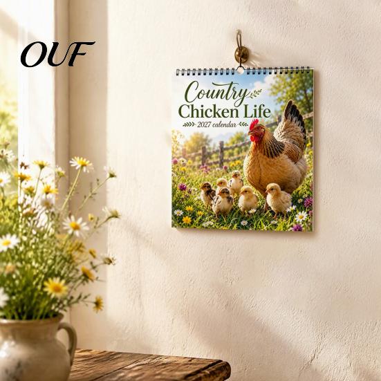 Farmhouse Style Decor 2027 Country Chicken Wall Calendar, 12-Month Farm Life Planner with Spiral Pastoral Scenery Schedule Binding, Thick Paper