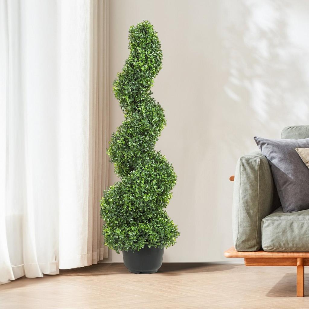 Artificial Topiaries Boxwood Trees, 3ft Tall (2 Pieces) Faux Topiary Plant Outdoor, All-year Green Feaux Plant w/ Replaceable Leaves for Decorative