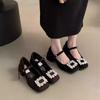 2025 Spring New French Thick Heel Mary Jane Shoes Women's High-end Temperament Rhinestone High Heels Late Evening Wind Single Shoes