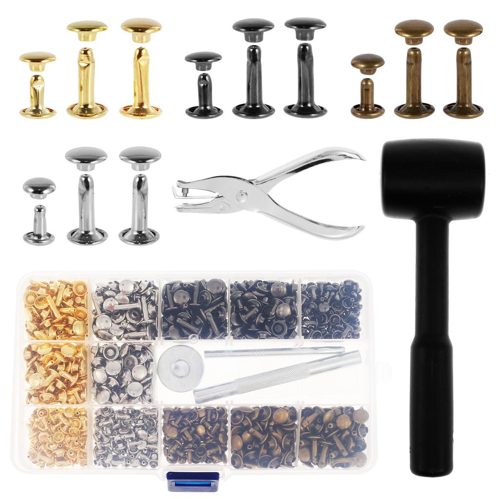 480Pcs 6/8mm Metal Double Cap Leather Rivets Set with Hammer and Punch Plier Studs Shoes Bag Belt Clothing Repair Accessories
