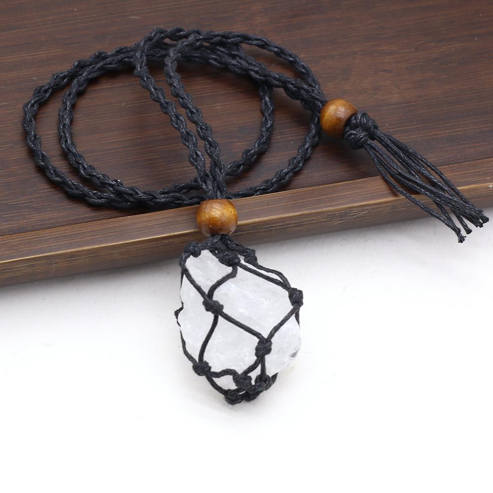 Женское ожерелье натуральный оригинальный камень сетчатый пакет нерегулярный кулон плетеная веревка подвески унисекс любовь романтическая подарочная цепочка 50 см