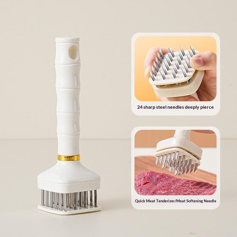Stainless Steel Meat Tenderizer With Sharp Needles Automatic Rebound Handle For Kitchen Bbq Steak Prep