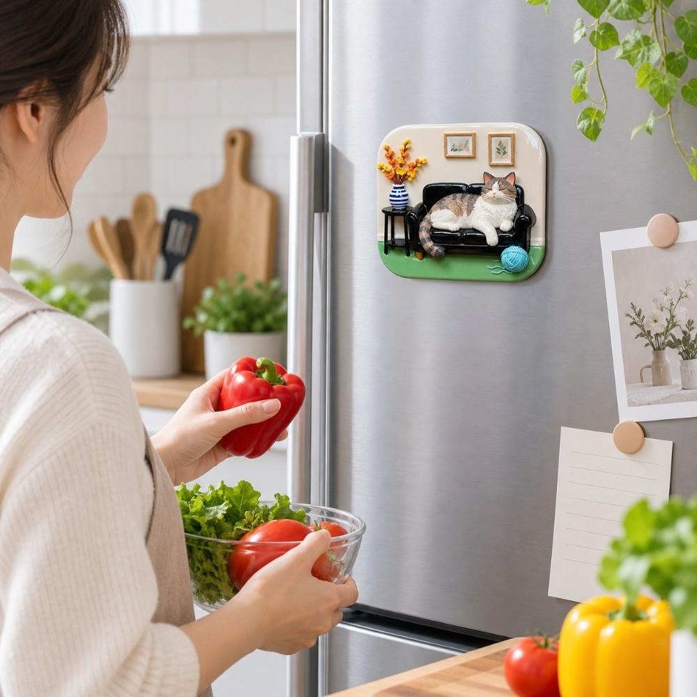 Cute Cat Theme Refrigerator Magnet 3D Relief Decorative Fridge Magnet Refrigerator Decoration