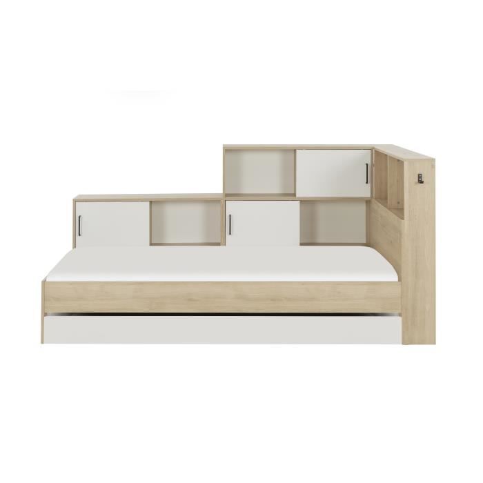 GAMI Erwan Children's Bed with Storage - White and Chestnut Decor - 90 X 200 Cm