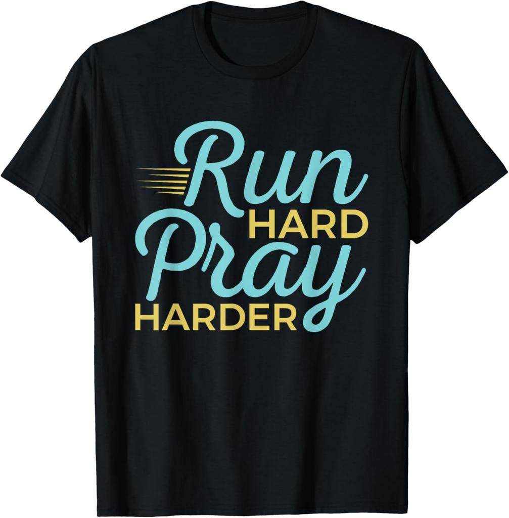 Christian Runner Run Hard Pray Harder Religion Faith Jesus T-Shirt