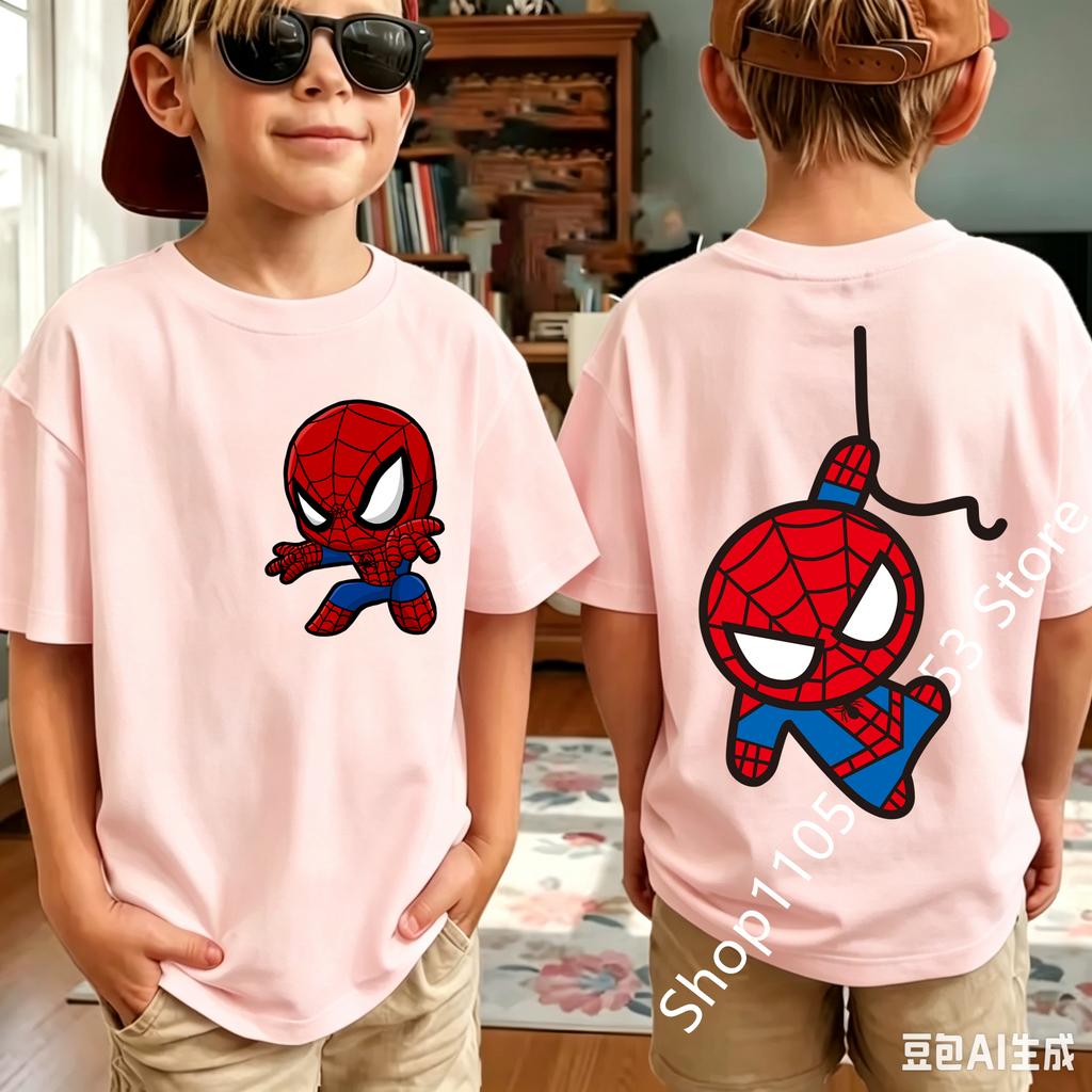 Spiders-Mans 2026 New Style Children's Pure Short-Sleeved Boys' Sport Shirt Girls' Casual Top Summer T-Shirt Cartoon Print