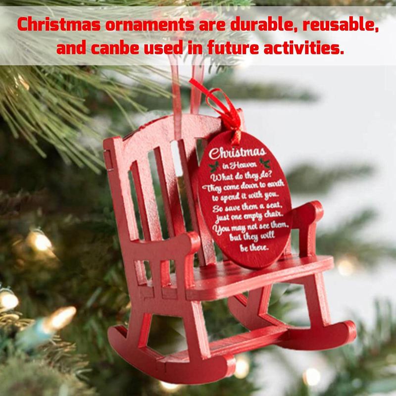 Red Single Christmas Wooden Craft Small Rocking Chair Commemorative Decoration A Chair And Hang Tag Set