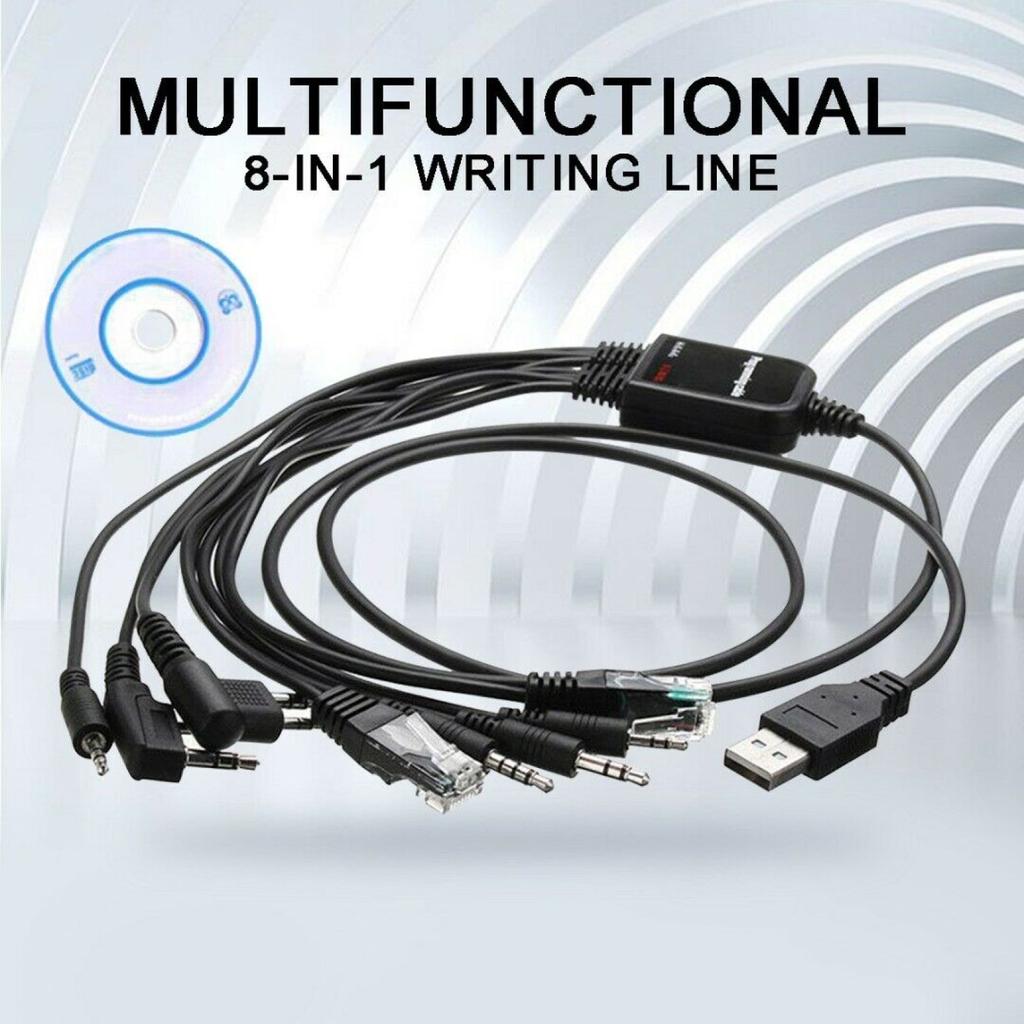 8 in 1 USB Programming Cable For Kenwood For Baofeng For Motorola For Yaesu Walkie Talkie Computer CD Software Two Way CB Radio
