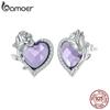 BAMOER стерлингового серебра 925 пробы, великолепные розовые серьги-гвоздики для женщин, розовые циркониевые серьги-гвоздики в форме сердца, ювелирные изделия, свадебный подарок