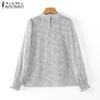 ZANZEA Women Elegant High Neck Lantern Long Sleeve Transparent Lace Blouses