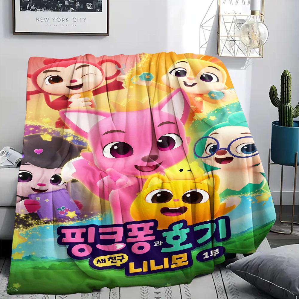 1PC Pinkfong Print Flannel Blanket, High quality Comfortable for All Seasons, Home Decor, Warmth and Comfort, Perfect for Christmas Gifts110