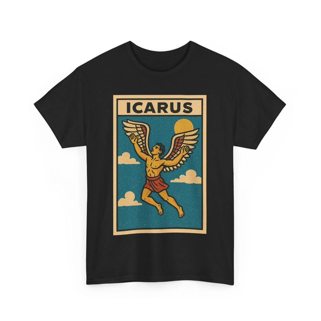 Мужская футболка Icarus Retro Comic Унисекс Винтажная с графикой греческой мифологии Смелая футболка в стиле павшего героя Подарок для него Трагическая слава Юмор
