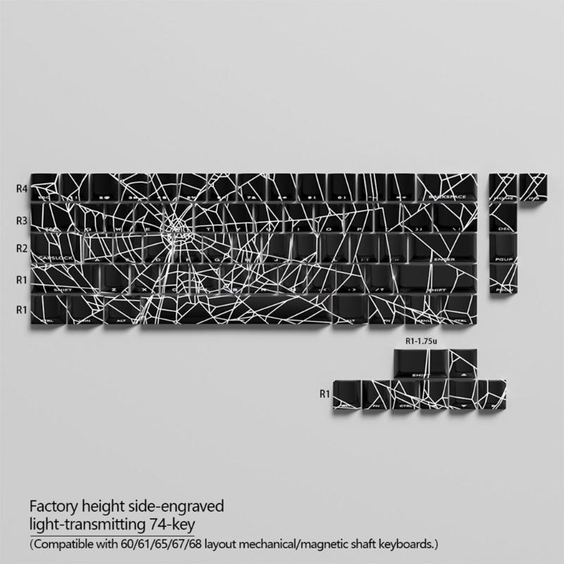 Полупрозрачные кейкапы 64/74 клавиши с боковой печатью «Паутина», просвечивающие при подсветке, для клавиатур 60 61 63 64 65 67 68