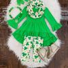 Toddler Kids Baby Girls St.Patrick's Day Tops Plaid Pants Scarf 3PCS Outits Set