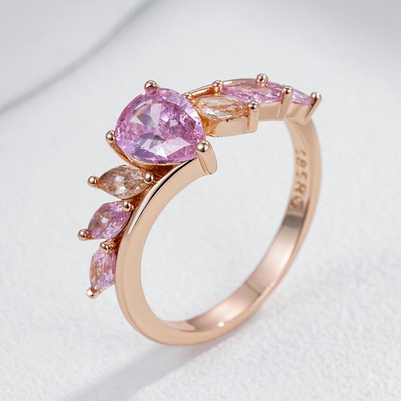 Роскошное кольцо цвета розового золота для женщин, блестящий розовый натуральный циркон, аксессуары, повседневные изысканные украшения, лучший подарок