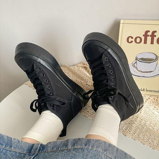 Высокие парусиновые туфли для женщин, туфли на толстой подошве в гонконгском стиле в стиле ретро, ​​туфли на высоком каблуке, повседневная обувь в корейском стиле