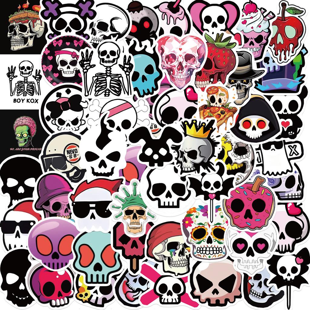 52 Cartoon Skull Doodle Stickers Decorate Guitar Notebook Suitcase DIY Waterproof