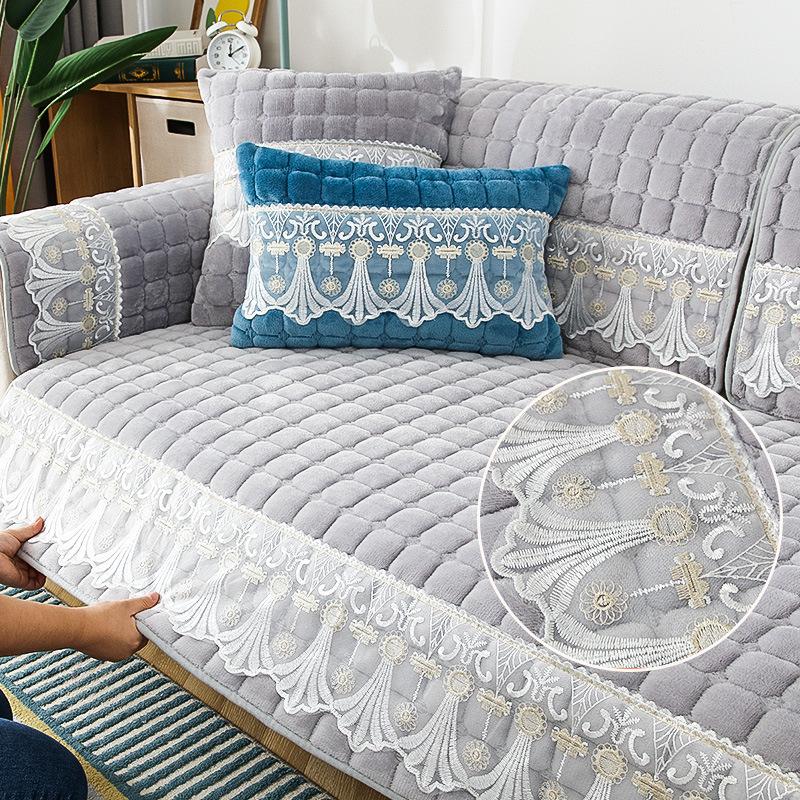 Winter Plush Sofa Cushion Modern Simple Seat Cushion Thickened Non-slip Leather Sofa Cover Winter Cover Cloth European Style