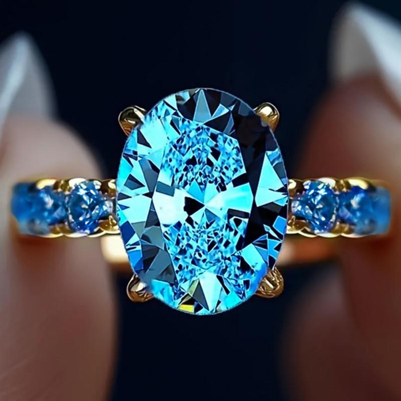 Huitan Fashion Chic Blue Cubic Zirconia Ring for Women Engagement Accessories for Female Modern Style Statement Jewelry Gift