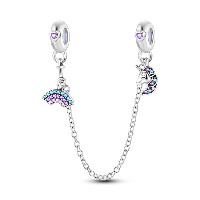 S925 стерлингового серебра милые фиолетовые подвески кошка собака бабочка цветок цепочка безопасности подвески подходят оригинальный браслет своими руками