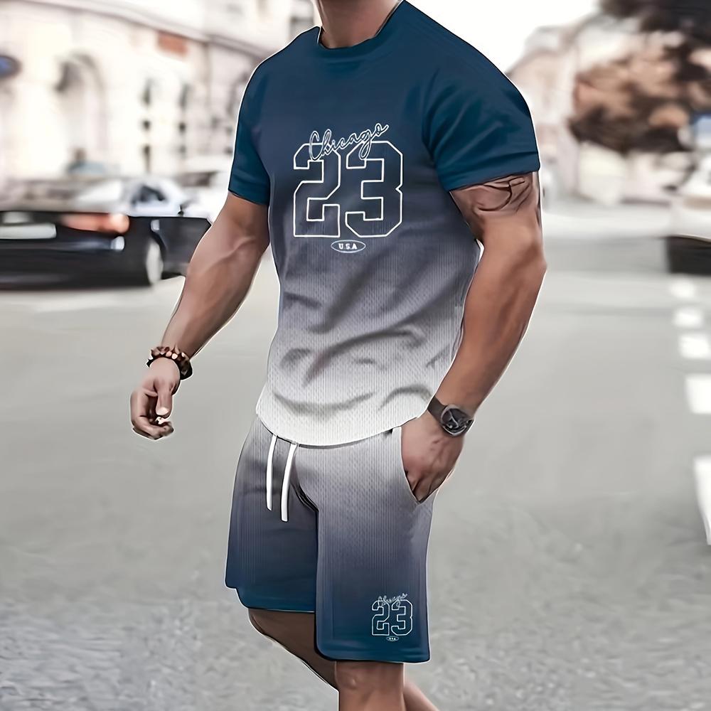 2025 Fashion Trendy Handsome Men's T-shirt Shorts Two-piece Summer Casual Men's Loose Shorts Men's Large Size T-shirt Clothing