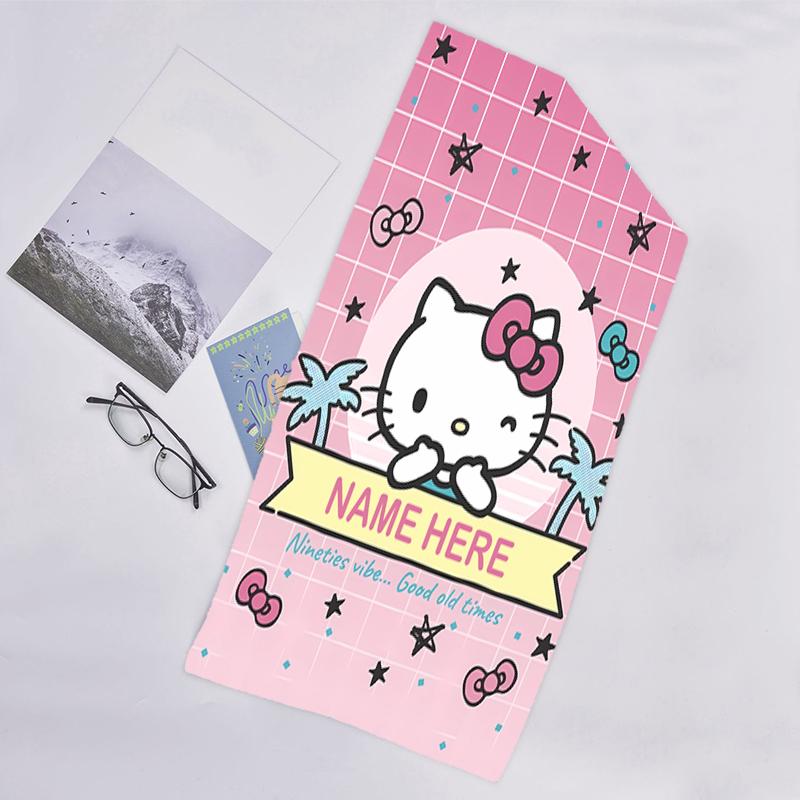 1pc HelloKitty9 Beach Towel with Custom Name, Beach/Swimming/Bath/Picnic/Camping Towel, Suitable for Seaside Beaches