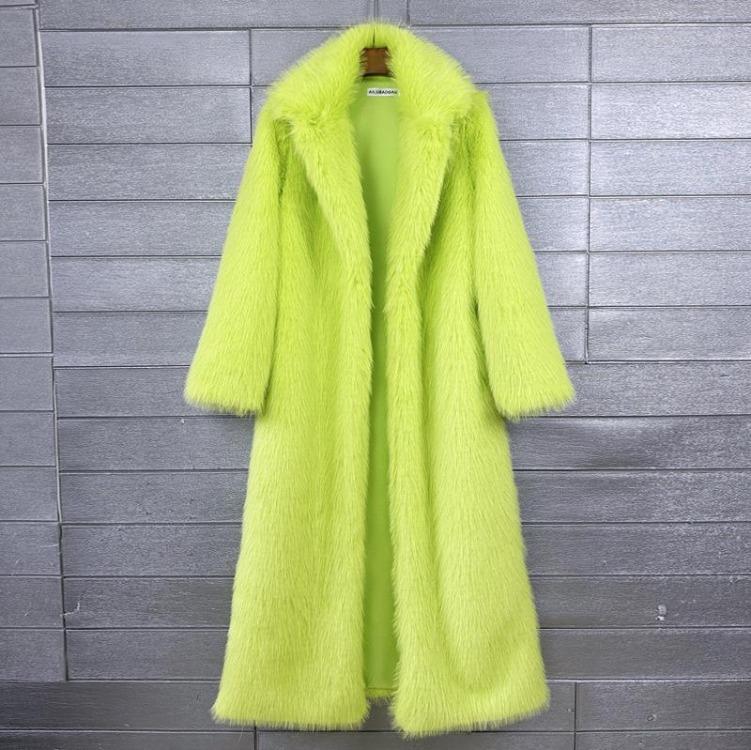 Winter Women Casual Faux Fur Coat Long Jacket Trendy Cardigan Solid Color High End Fashion
