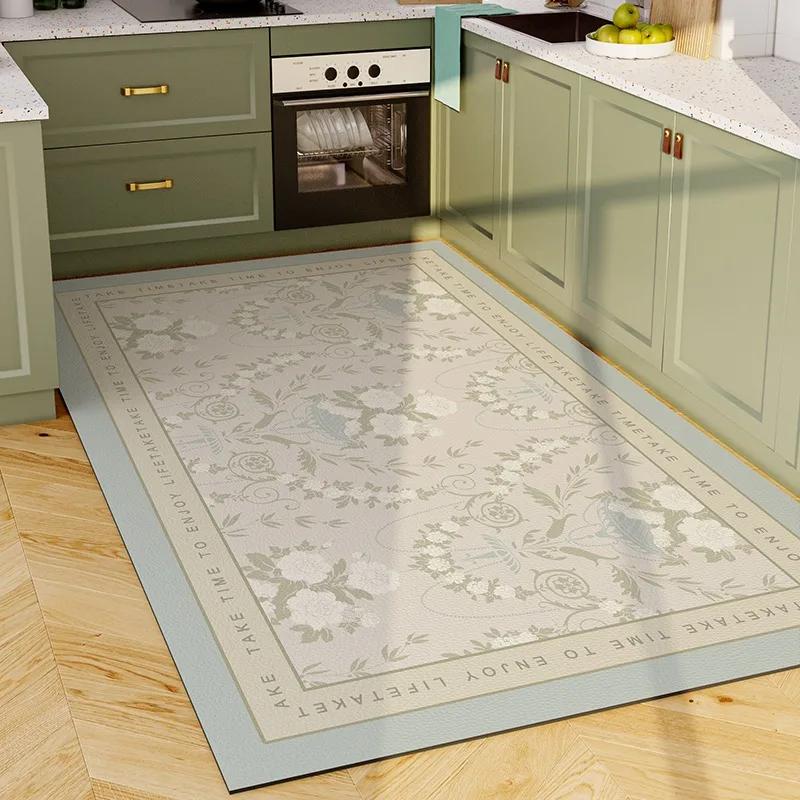 Коврик для кухни, виниловый ковер, ПВХ, водонепроницаемый кожаный коврик, большой розовый цветок, цветочный пасторальный стиль, ковры для украшения дома
