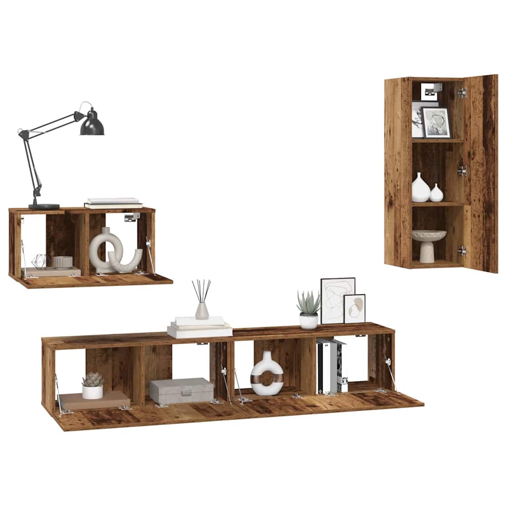Wall Mounted TV Cabinet 4 pcs Reclaimed Wood Effect Particleboard
