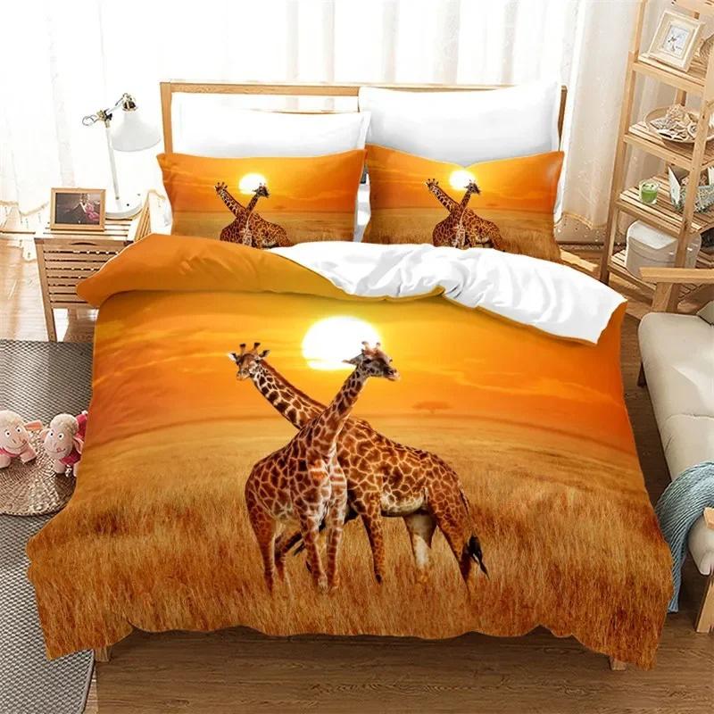 Warm Comfortable Sunset Wildlife Deer Elk Giraffe Animal Theme For Teen Boys Girl Bedroom Decor Full King Comforter