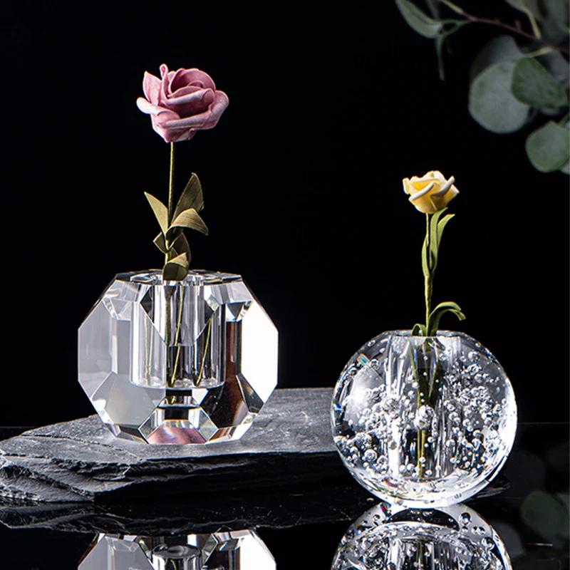 High End Crystal Glass Vase Light Luxury Home Decore Bubble Ball Terrarium Ikebana Vase Nordic Decoration Home Accessories Vases