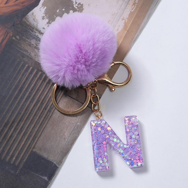 Милый фиолетовый шарик для волос 26 букв от A до Z брелок из смолы 26 инициалов кошелек подвеска брелок рюкзак подвески сумка Декор аксессуары