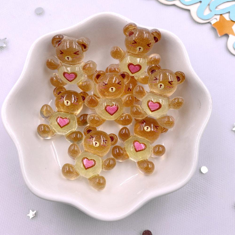20Pcs Resin Glitter Kawaii Colorful Mini Love Bear Figurine Flat Back Rhinestone DIY Bow Decor Art Scrapbook Crafts Accessories