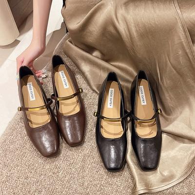 Туфли с квадратной головкой, неглубокие одинарные туфли, женская весна 2025 года, новые универсальные туфли с пряжкой из одного слова, на плоской подошве, туфли Doudou, мягкая подошва, женская обувь