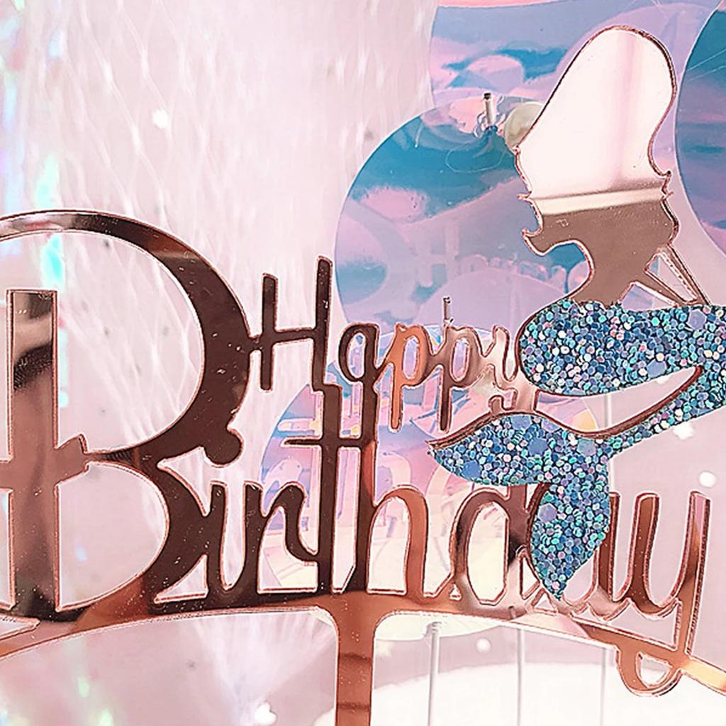 1pc Glitter Mermaid Happy Birthday Cake Mermaid Cake , Under The Sea Themed, Birthday Party Supplies