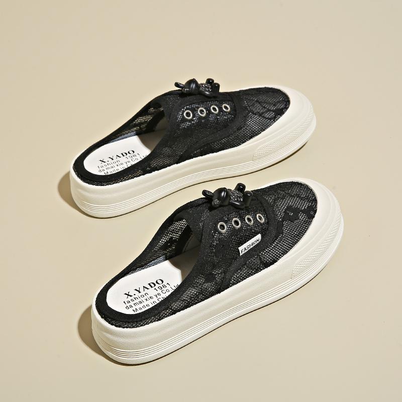 CRLAYDK 2024 Лето Новые Слипоны Женские Туфли Милые Кружева Дышащие Кроссовки Для Прогулок Шлепанцы На Платформе С Открытой Спиной Модные Мюли