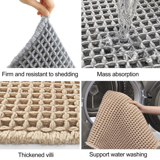 Коврик для ванной из пены с эффектом памяти, вафельная текстура, отделка кисточками, высокоабсорбирующий, быстросохнущий пол