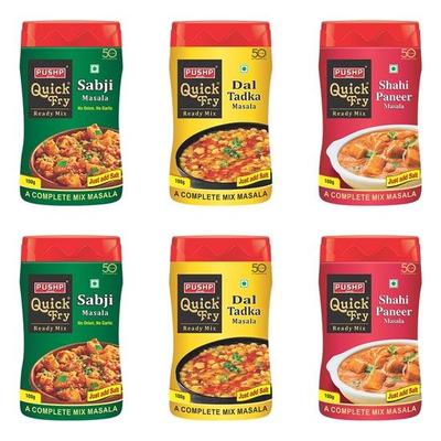 Банка для быстрой жарки Pushp Brand Combo (Дал Тадка Масала, Сабджи Масала, Шахи Панир Масала, по 100 г каждая, упаковка из 6 шт.)