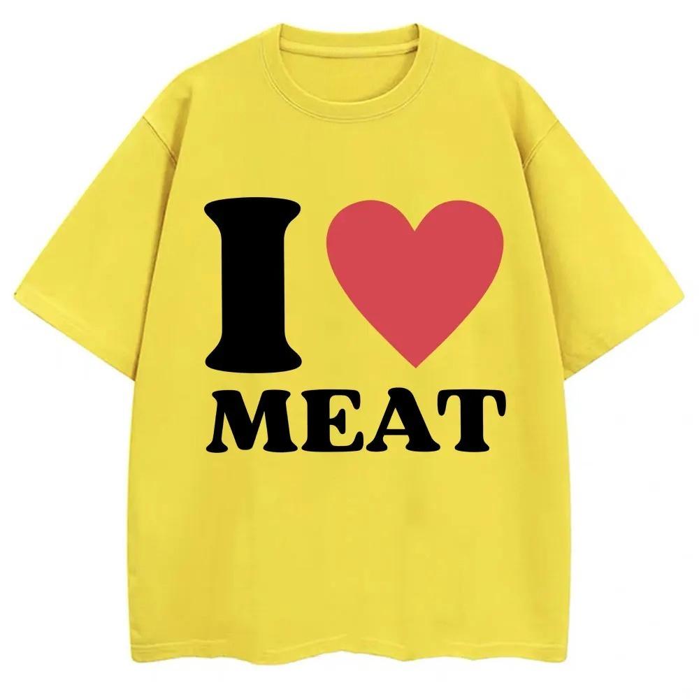 Смешная футболка с принтом I Love Meat, юмор, шутка, Y2k, мужская, женская, оверсайз, хлопок, повседневная, с круглым вырезом, короткий рукав, уличная мода