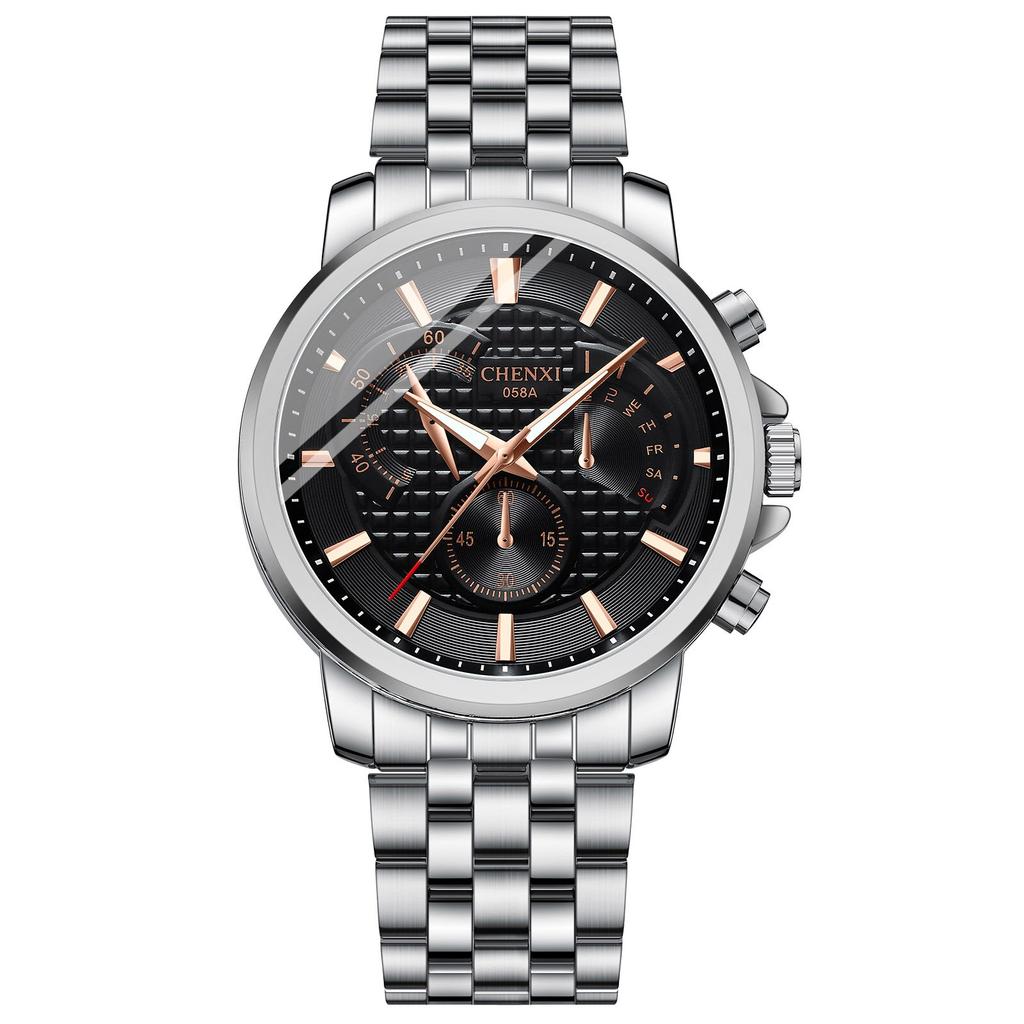 Модные мужские часы Серебряный ремешок из нержавеющей стали Водонепроницаемые повседневные деловые кварцевые наручные часы