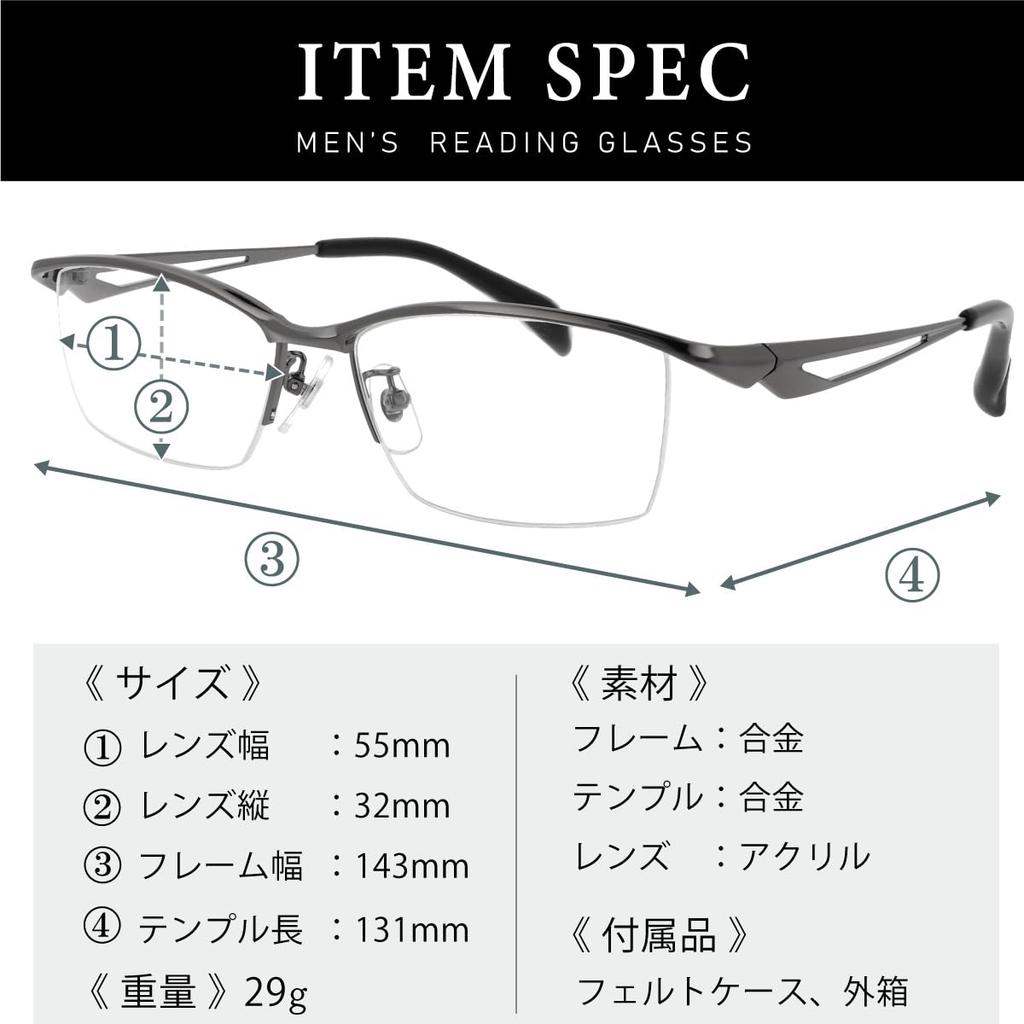 Очки для чтения Стильные очки для чтения Nyroll Gunmetal Sabae Пакет планирования Включен Футляр Включен [FEELLIFE] Мужские FLM-006-2 +1.00