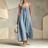 Европейское и американское платье-бандо без бретелек для женщин, с плиссировкой на груди, на шнуровке, свободное, длинное, для отпуска, пляжа, длинная юбка